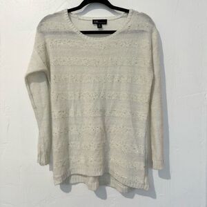 🔥4/$25 AGB Women's White Sequin Knit Round Neck Long Sleeve Pullover Sweater Sm